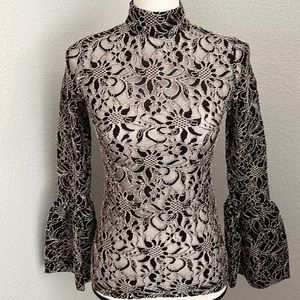 Anne Fontaine Lacy Embroidered Gold Blouse sz 38